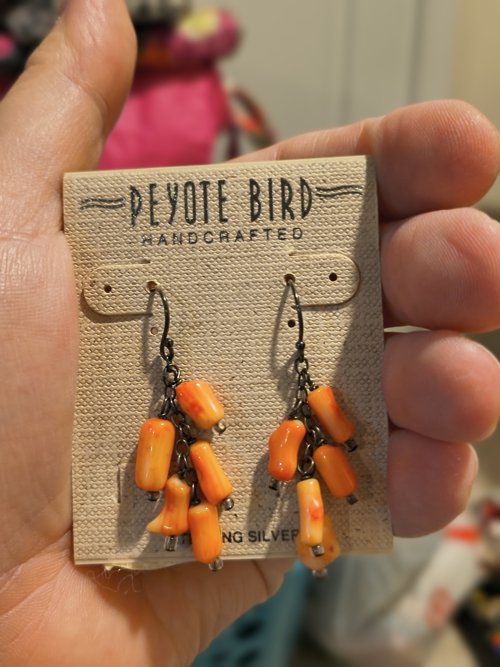 Peyote Bird Handcrafted Orange Coral Dangle Earrings And Turquoise Earrings.
